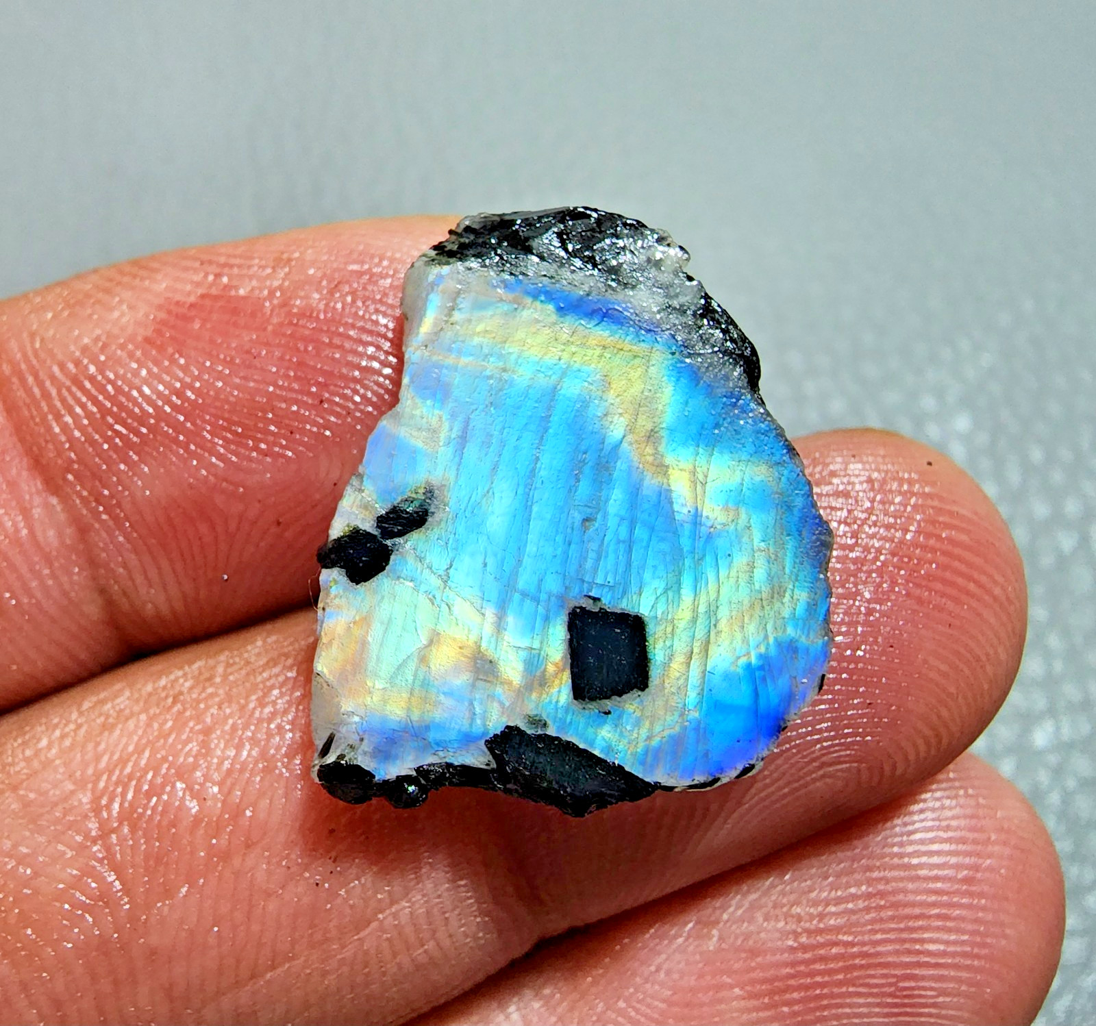 6pcs White Rainbow Moonstone Power Blue Fire Rough Loose Gemstone Jewelry 20-29M