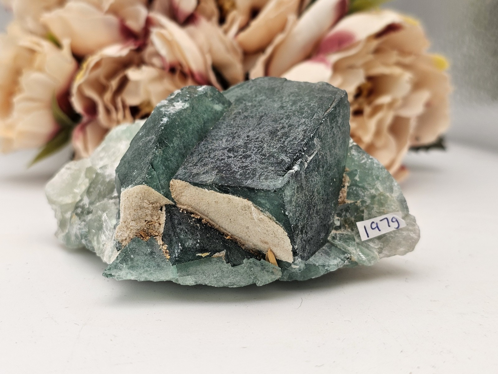 Green Teal Cubic Fluorite Specimen Rare crystal Raw 197g 7.8cm Blue
