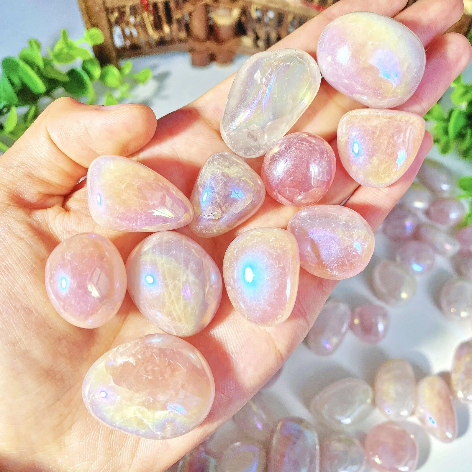 3pcs Aura Rose Quartz Tumbled Crystal Stones High Quality Natural Crystal