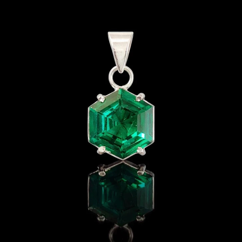 Natural 23 Ct Green Emerald IGL Loose Gems Hexagon 925 Solid Silver Pendant 6JHP