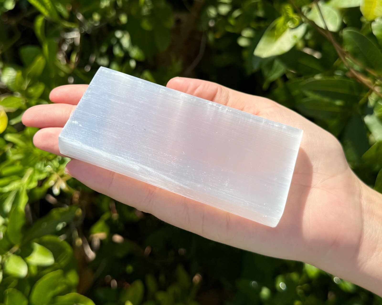 Polished Selenite Rectangle Charging Station, 4″ Crystal Plate (Cleansing)