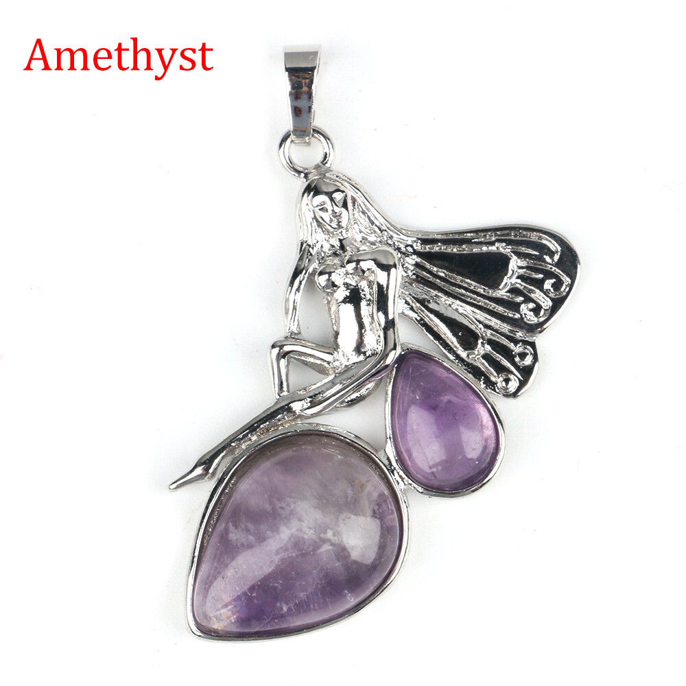 Natural Bee Fairy Crystal Pendant Chakra Teardrop Beads Wings Amulet Gemstones