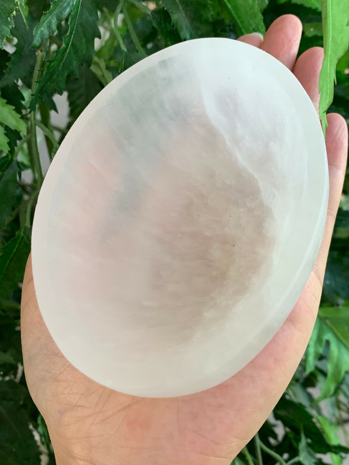 Gemstone Carved 4.25″ SELENITE Oval Bowl, Selenite Crystal Charging Bowl/Station
