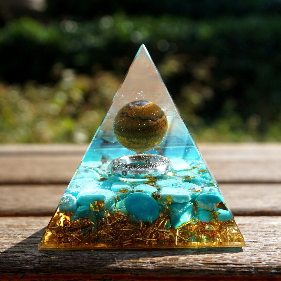 Fantasy magic Tiger’s Eye Sphere Turquoise Orgone Crystal Pyramid Orgonite