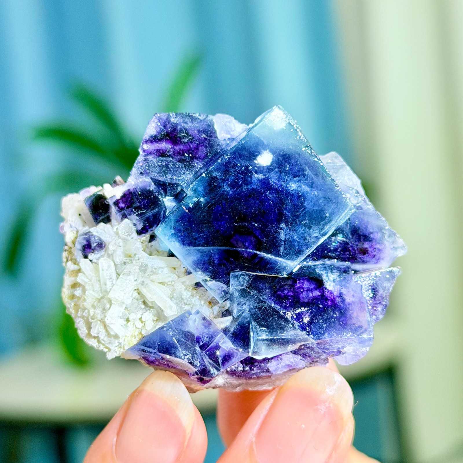 56G Rare Transparent Purple Cubic Fluorite with Clear Crystal Mineral Sample