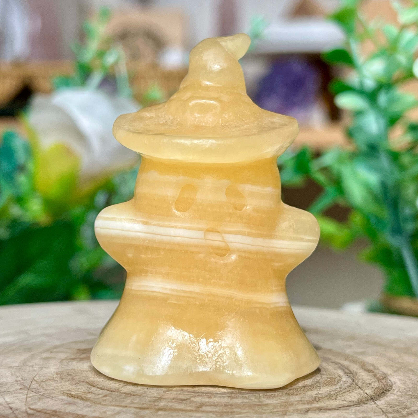 70G Natural yellow calcite Ghost hand carving crystal quartz reiki gift