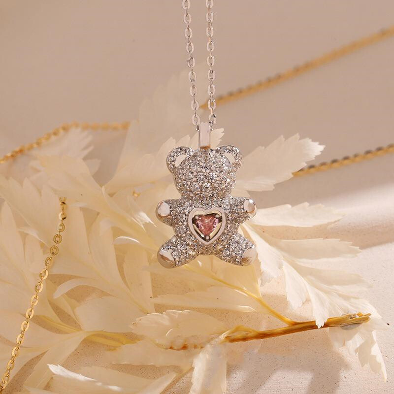 Women’s Fashion Jewelry Cubic Zircon Gold/Silver Bear Pendant Necklace Gift