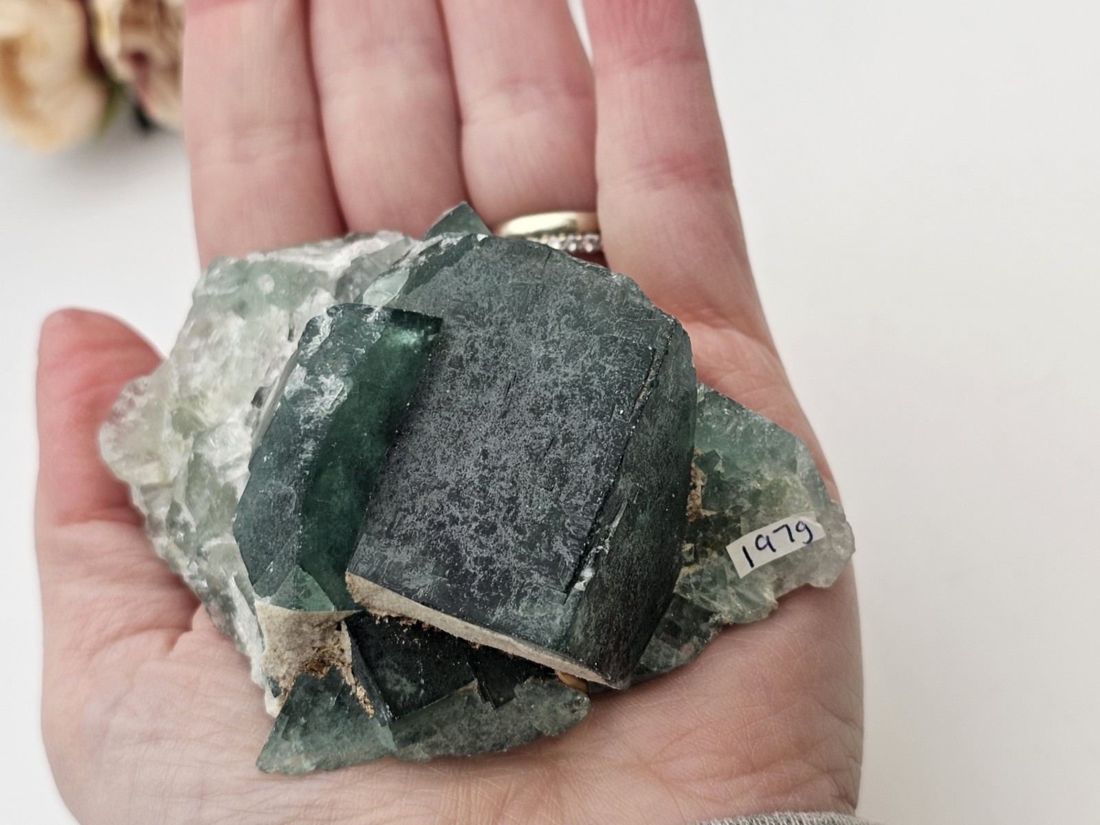 Green Teal Cubic Fluorite Specimen Rare crystal Raw 197g 7.8cm Blue