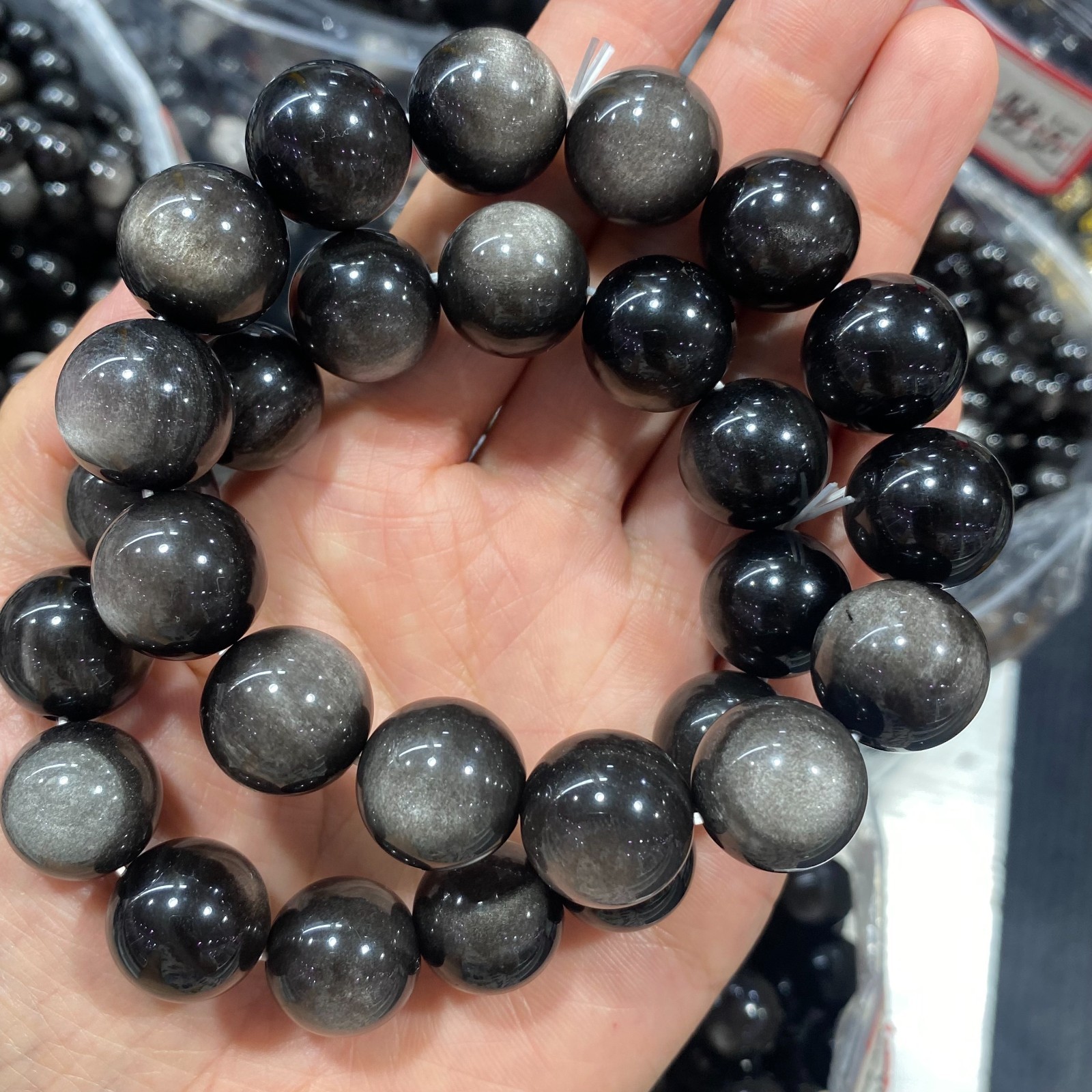 1Pcs silver obsidian bracelets 16mm