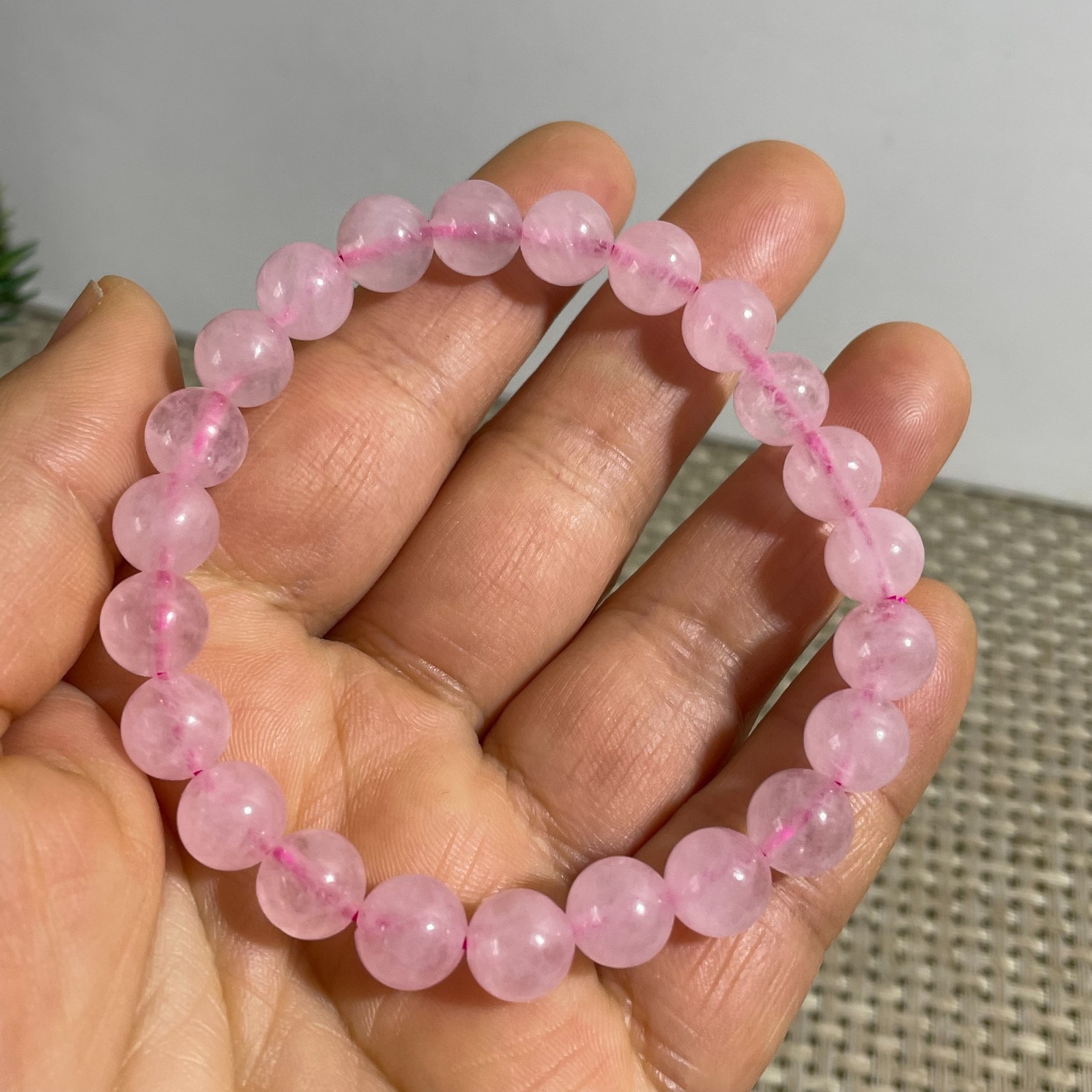 8mm Genuine Natural Pink Rose Crystal Round Beads Bracelet 5pcs