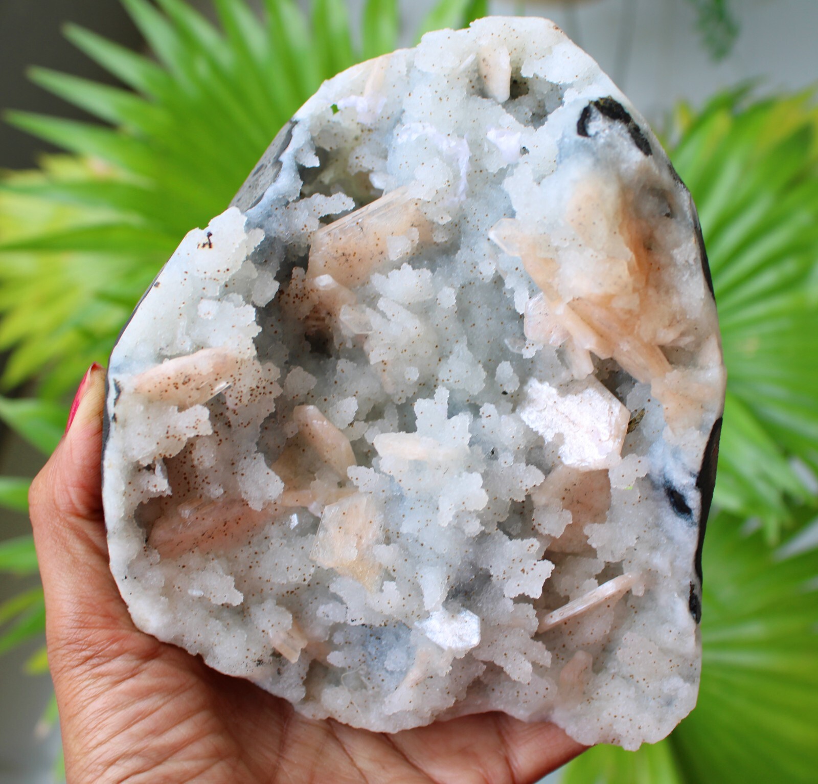 Stilbite Format With Milky Coral In Geode Natural Minerals Specimen #M75