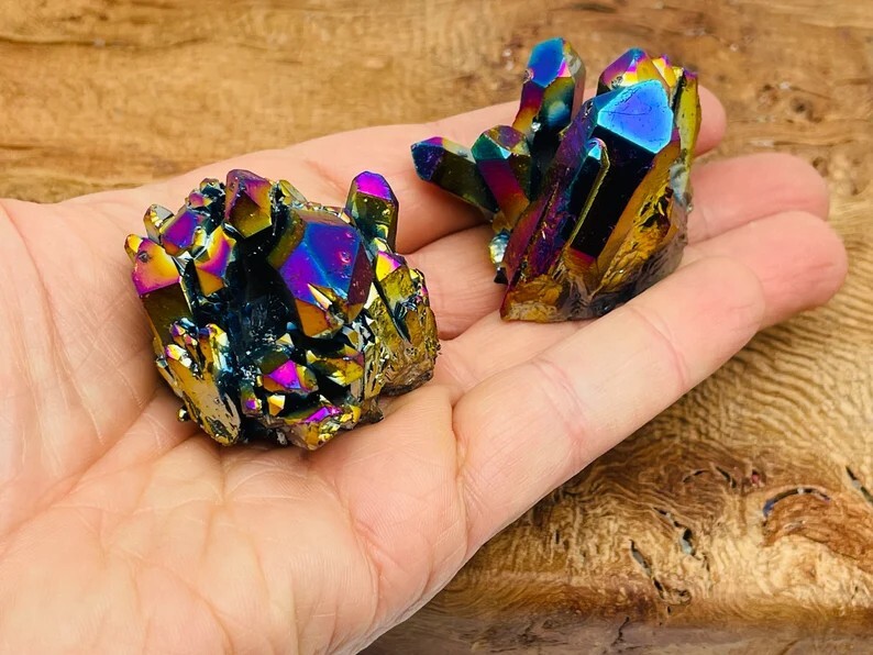 80-100g Titanium Aura Rainbow Quartz Crystal Multicolor Cluster Healing Gifts