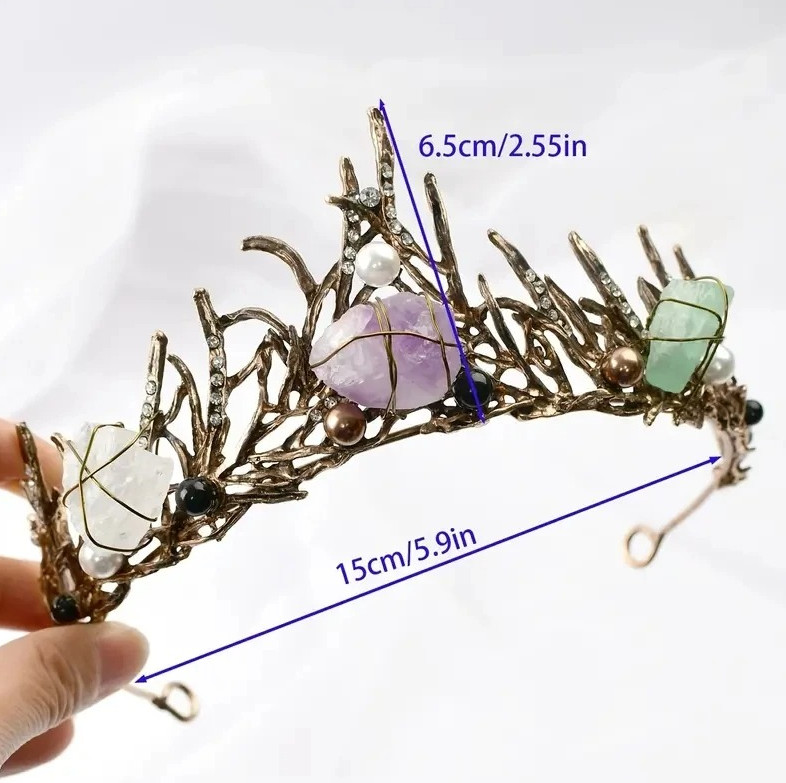 1pc Natural Amethyst Fluorite White Crystal Mermaid Crown Hair Accessory – NEW