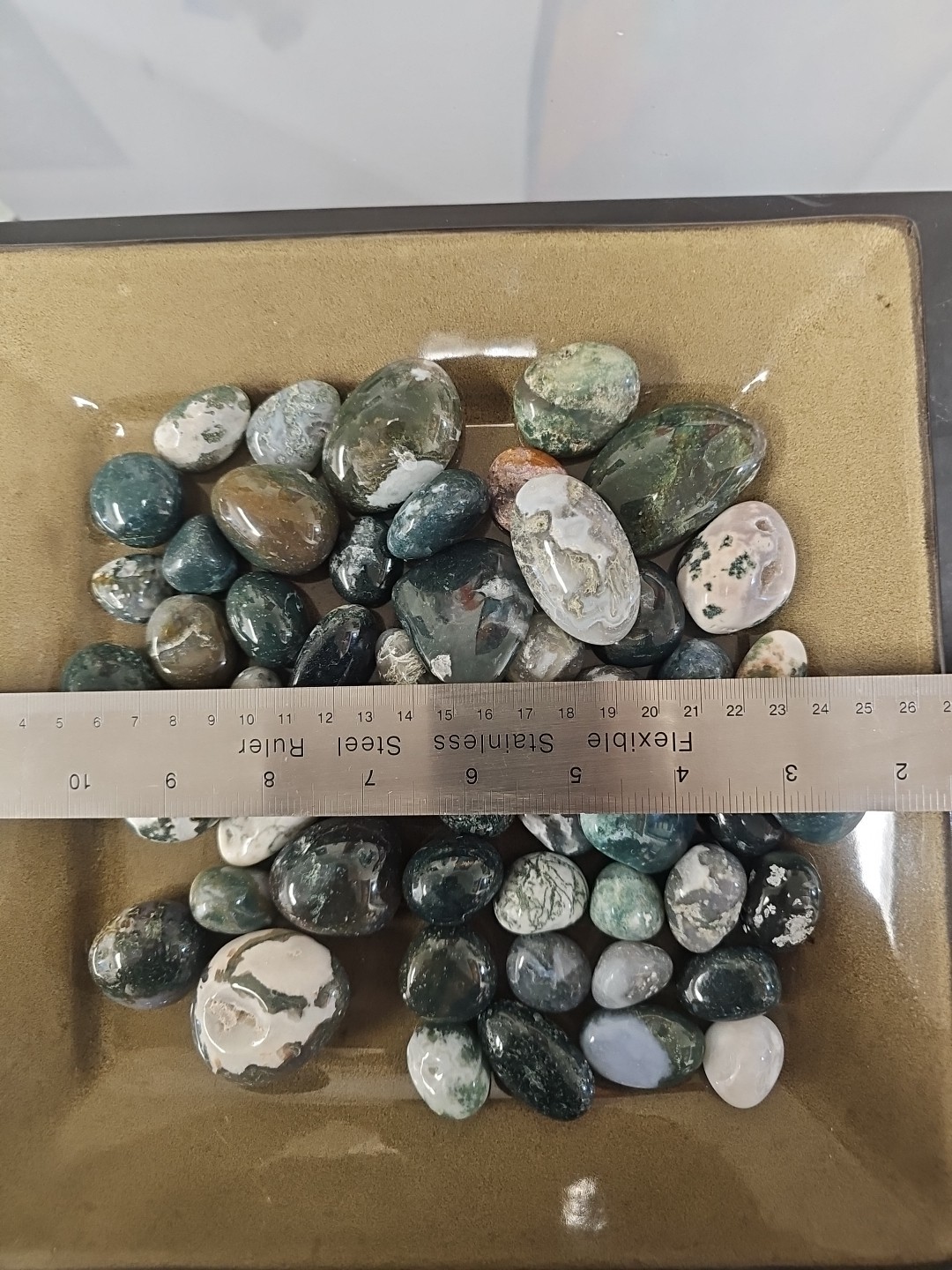 2 lb lot bulkLot of 30+ Polished Moss Agate Tumble Stones from Brazil – Natural