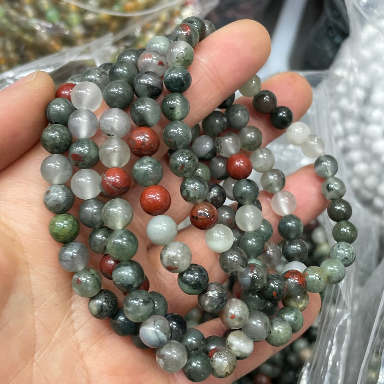 10pc 8mm Natural AfricanBlood Bead Bracelet Reiki CrystalQuartz Healing Decorate