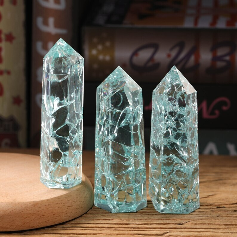 3X Natural Blue Crackle Quartz Tower Point Obelisk Healing Crystal Mineral Decor
