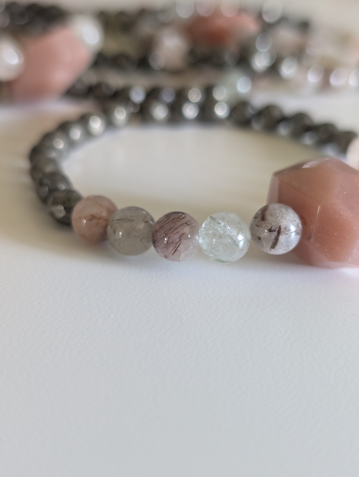 Sunstone Bracelet Size 6.25 Mixed Rutile & Pyrite 6mm Beads Matching Set of 2