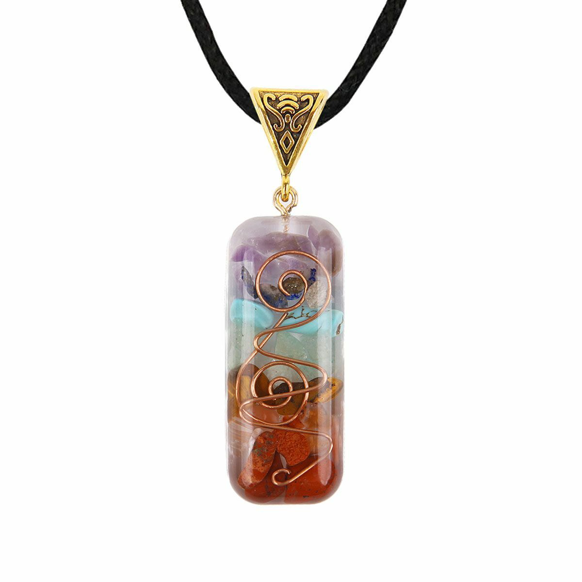 7 Chakra Energy Generator Pendant Copper Coil Orgonite Necklace HANDMADE Rainbow