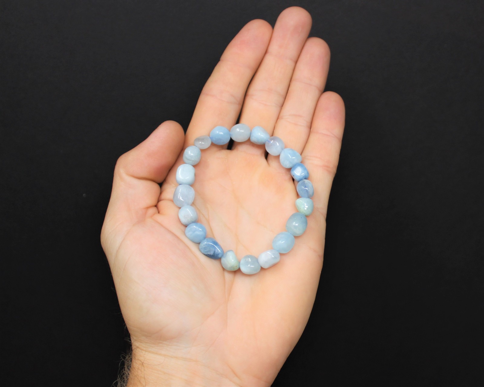 Aquamarine Tumbled Gemstone Bracelet: 6-8 mm Stones (‘A’ Grade, Stretch, Nugget)