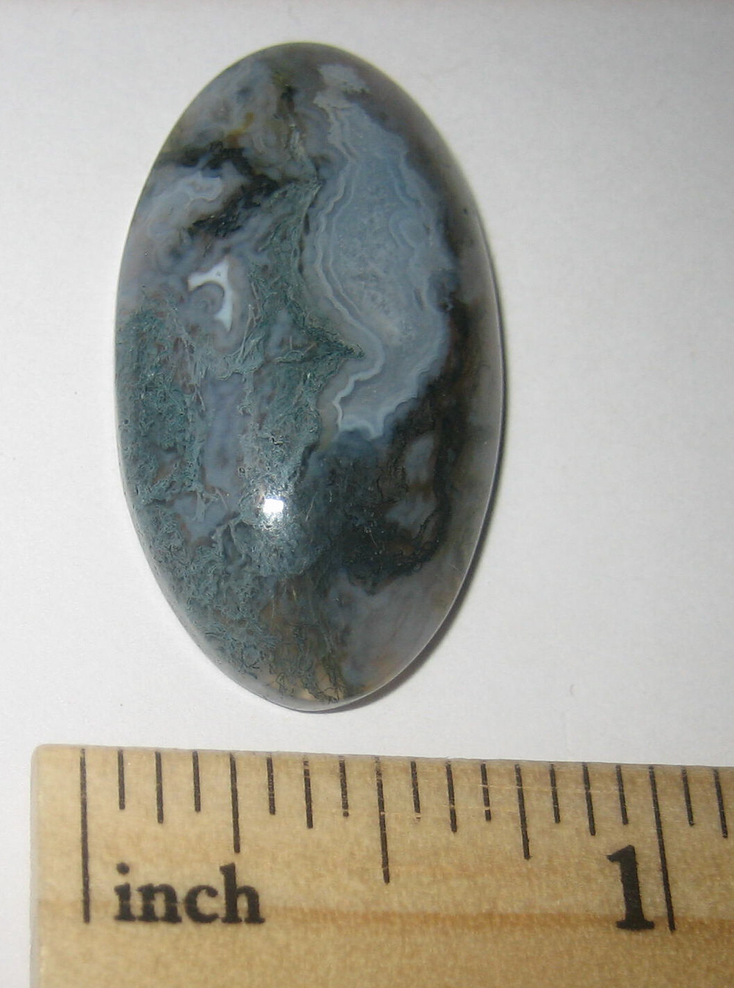 35x19mm BEAUTIFUL POLISHED NATURAL MOSS AGATE OVAL STONE CABOCHON INDIA 7g *5