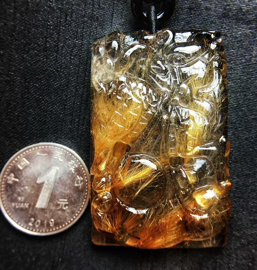 Natural Rutilated gold Chinese dragon quartz crystal Pendant Reiki Healing