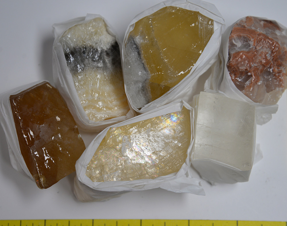 CALCITE Specimens, various colors, 5 rough stones, 1-lb. LOT #225