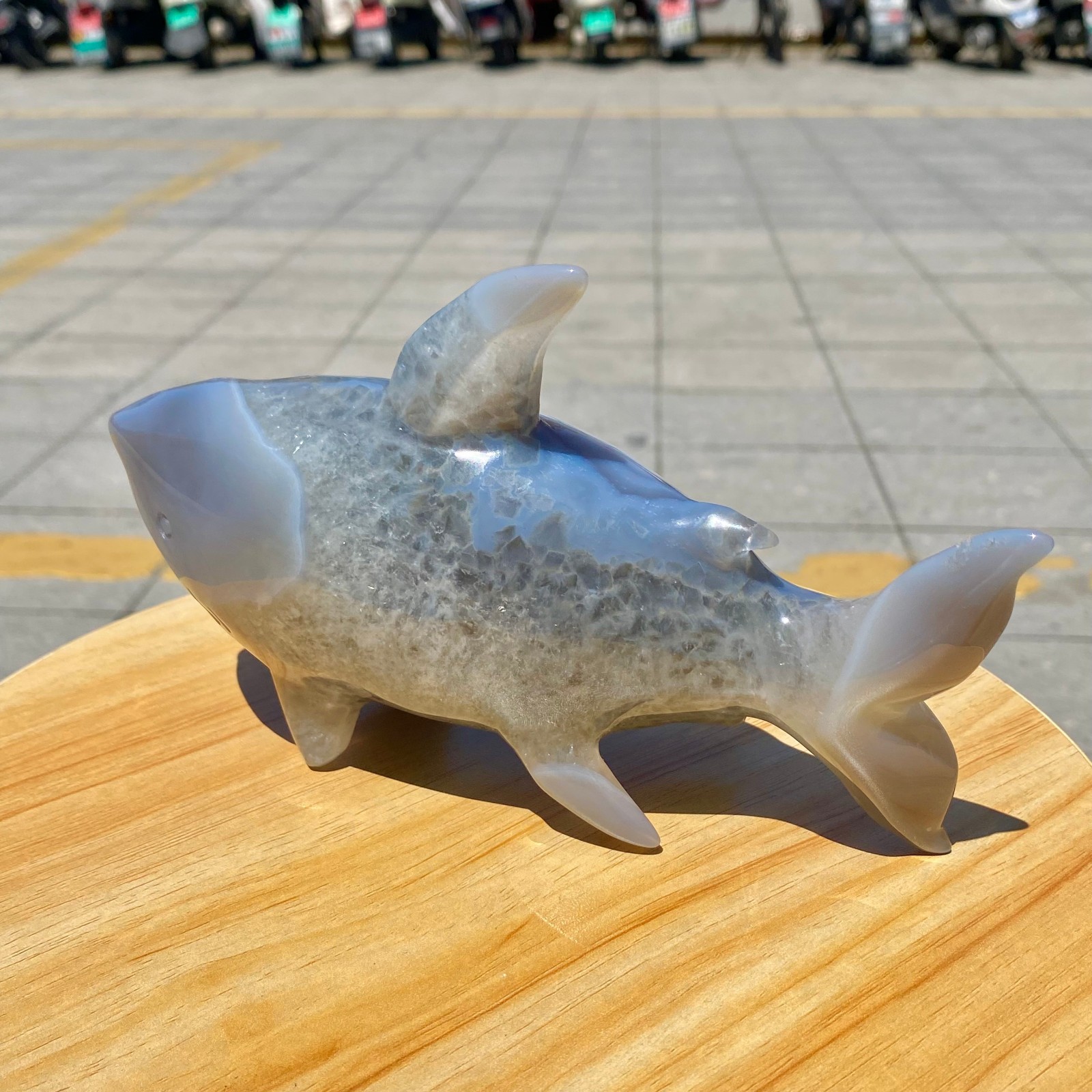 1.8LB Natural Agate Hand Carved Shark Figurine, Ocean Power Crystal Statue