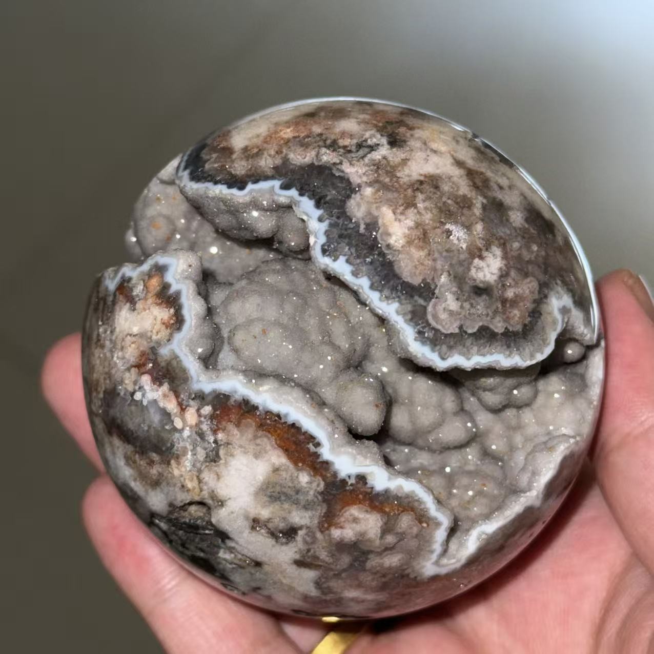 1.2LB 3″ A+Natural Moroccan Druzy Agate Sphere Crystal Geode Ball Healing Decor