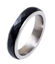 Faceted black stainless steel ceramic rings Jewelry