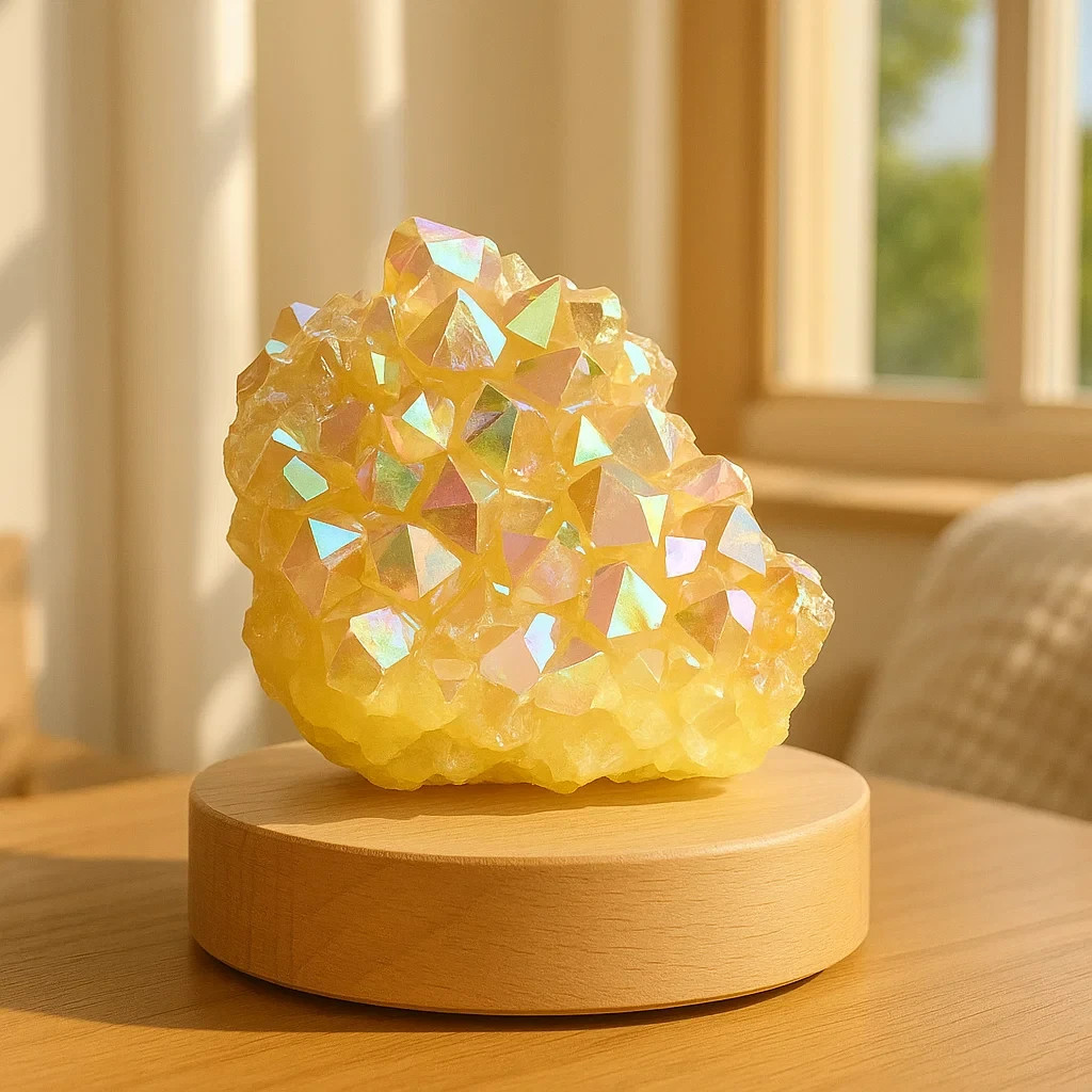 Natural Yellow Citrine Titanium Cluster Healing Crystal Mineral Specimen Decor