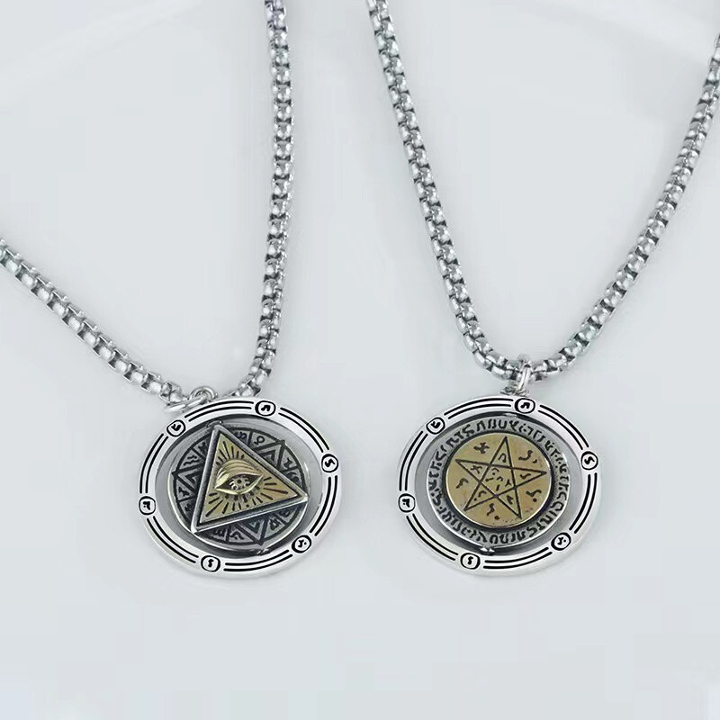 Men’s Fashion Jewelry Silver God’s eye Rotatable Pendant Necklace Gift 1PC