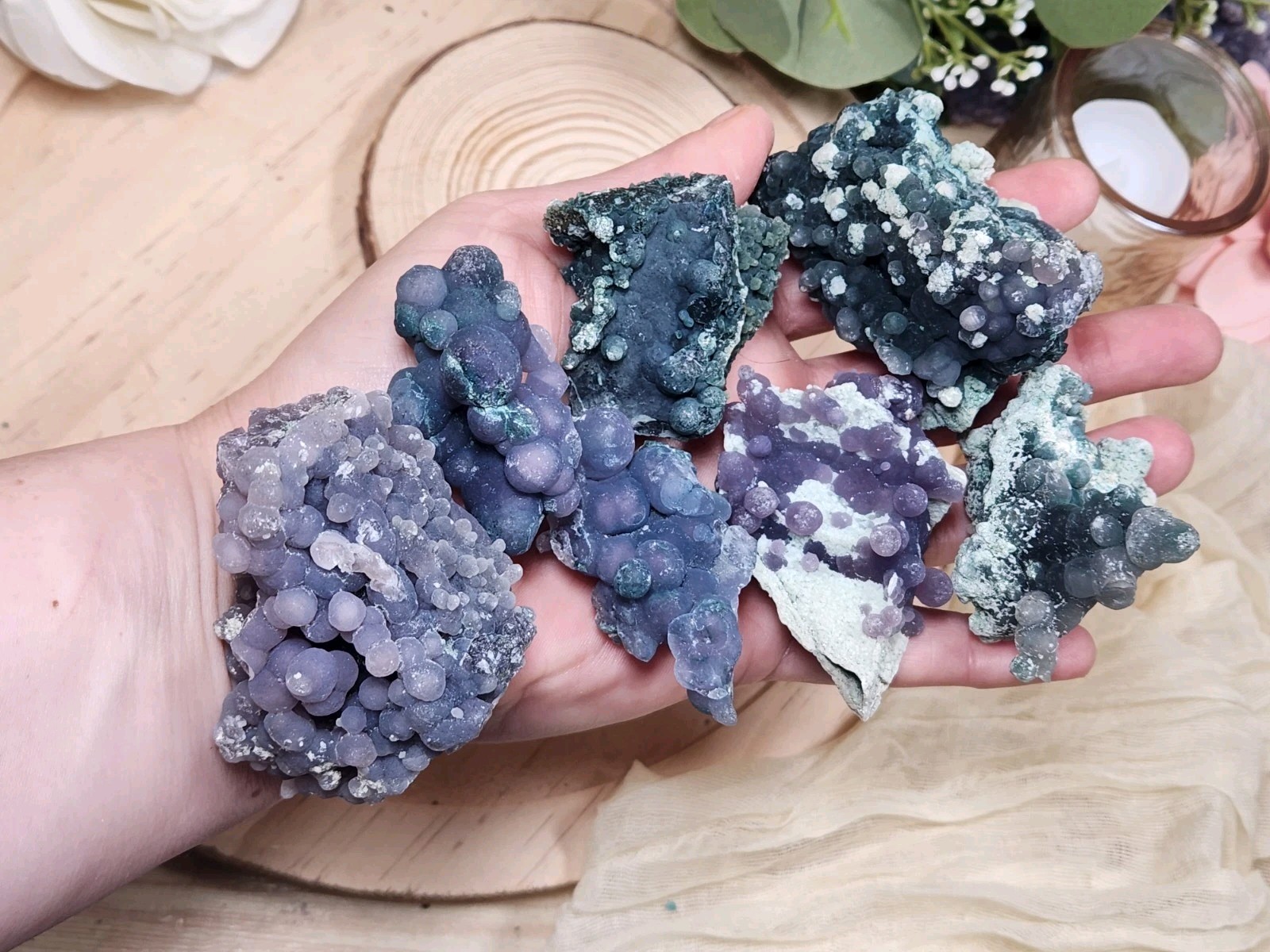 354g Purple Grape Agate Crystal Lot | 7 Natural Specimens | Indonesia Y4