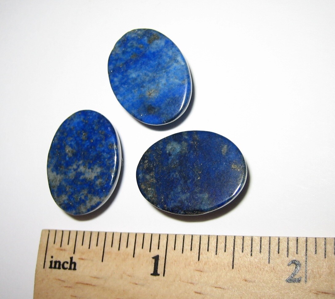 3 POLISHED NATURAL 20mm x 15mm OVAL SHAPE LAPIS LAZULI STONE CABOCHONS ~ 12g *2