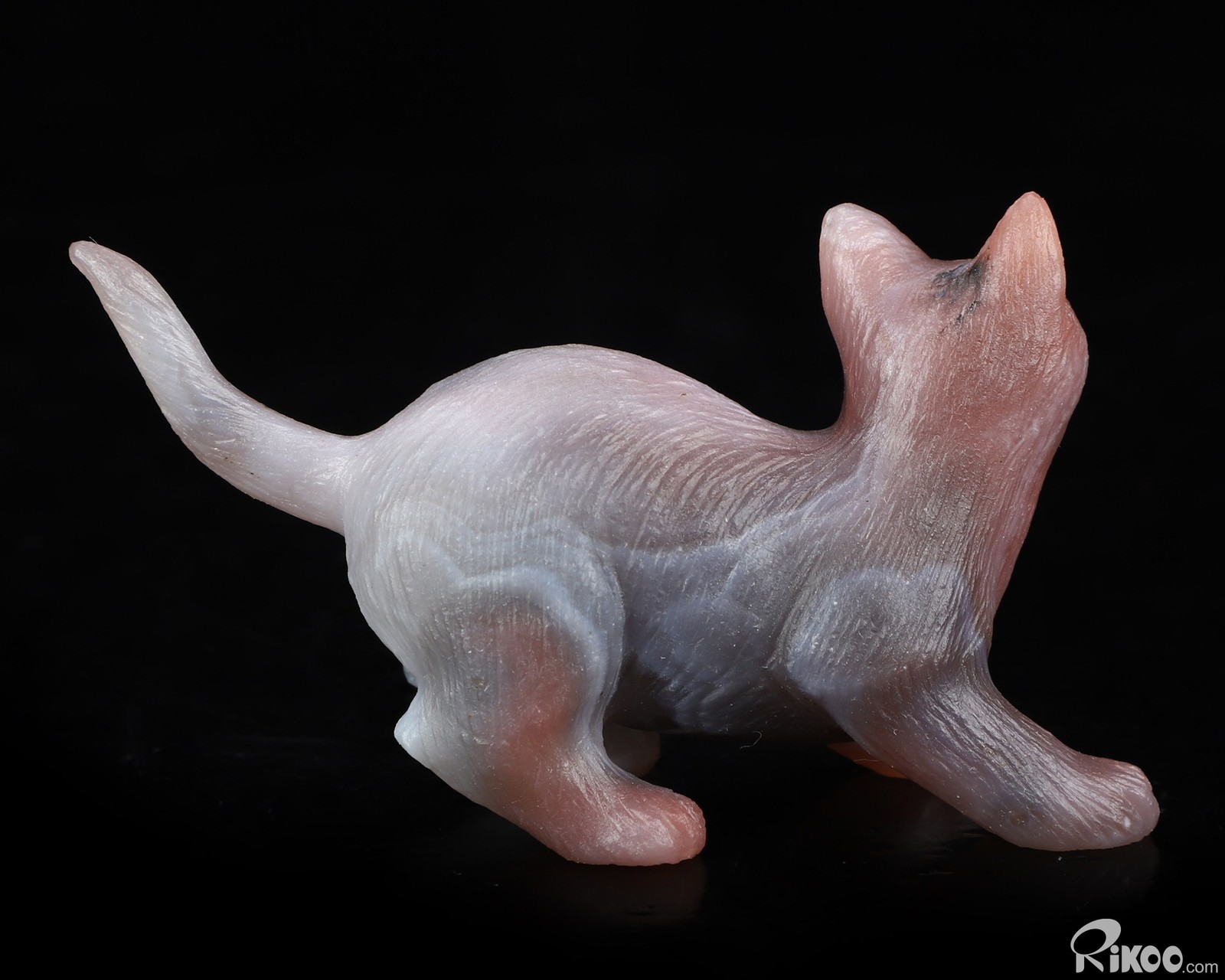 Gemstone 2.9″ Mozambique Agate Hand Carved Crystal Cat Sculpture, Healing