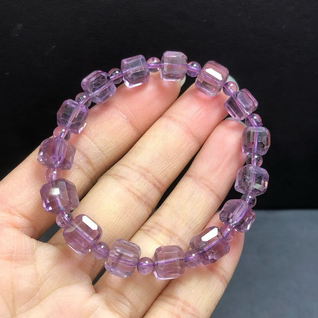 Nature Amethyst Quartz Cube Bracelet 7mm Healing Reiki 1pcs