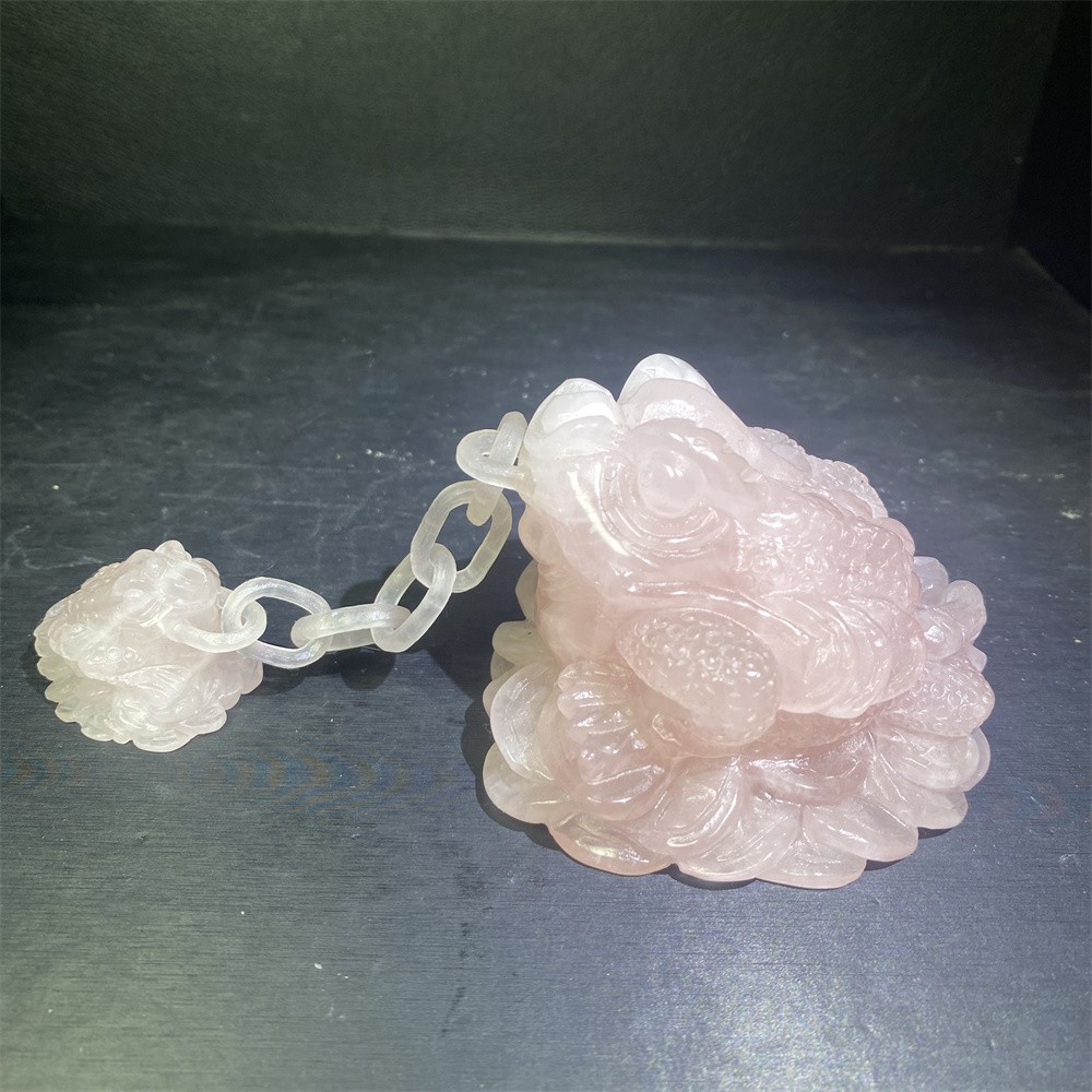 1.1LB 3.5″Natural Rose Quartz Golden Toad Crystal Reiki Carving Heal Decor