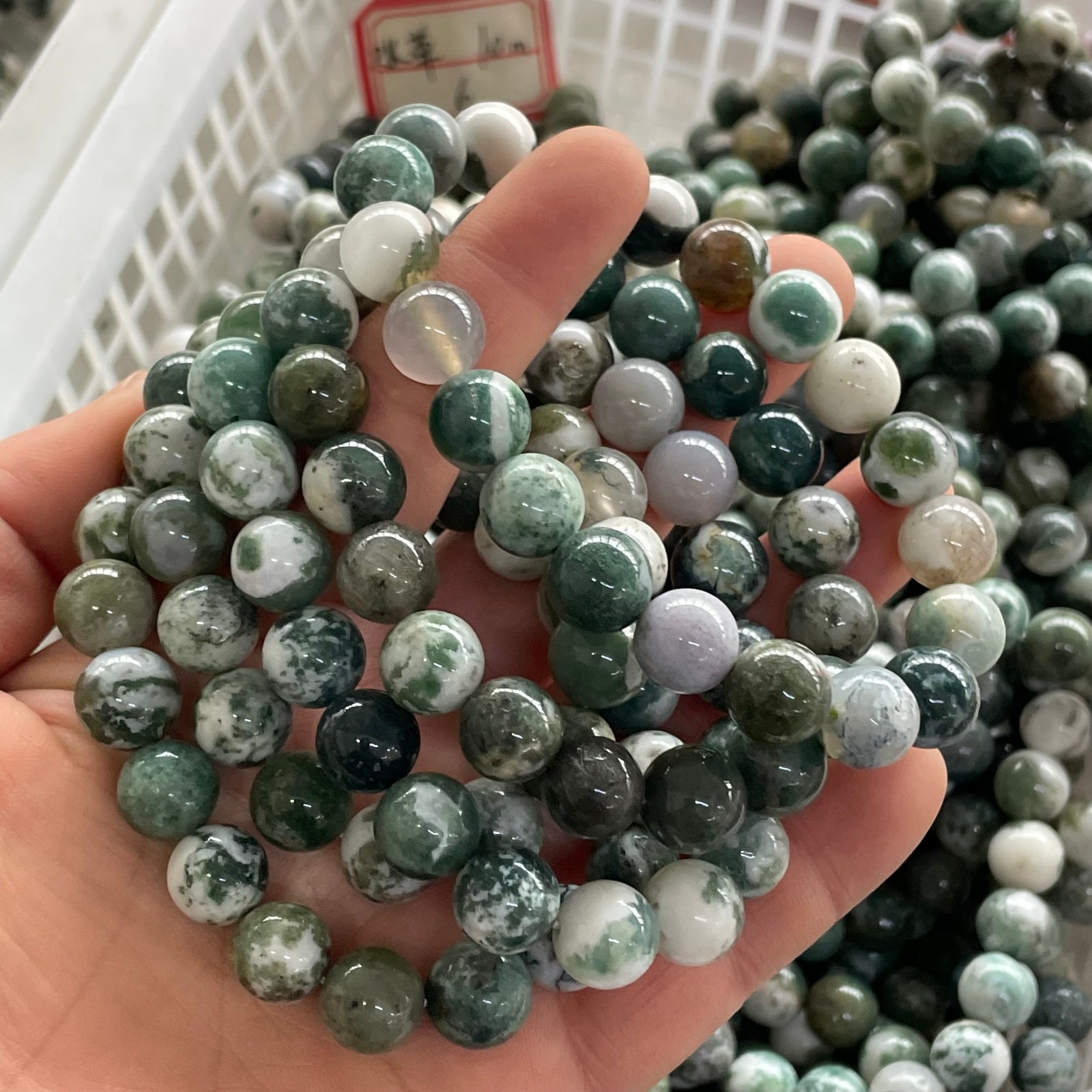 10mm 10pcs Water Grass Agate Bead Stretch Bracelet