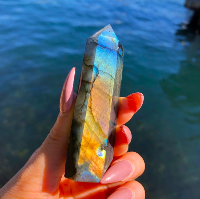 3.15″-3.54″ Natural Labradorite Crystal Tower Healing Crystal Obelisk Reiki Gift