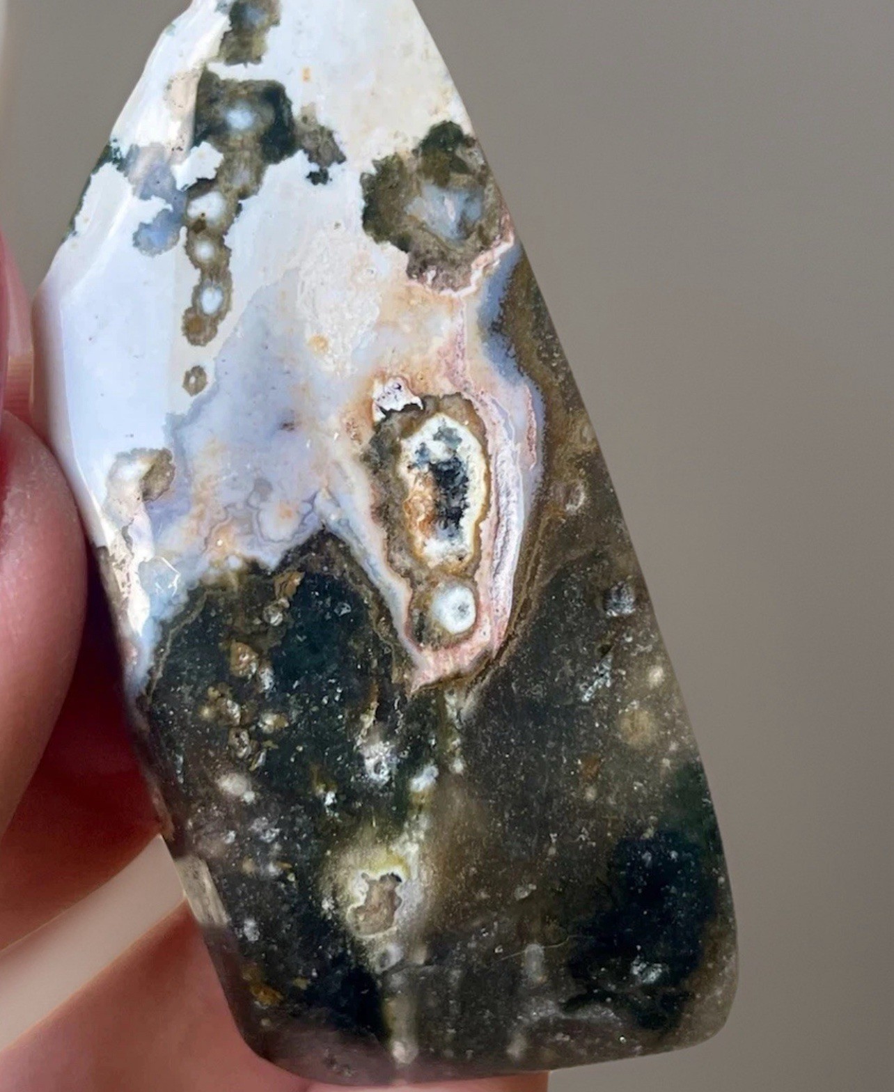 Natural Old Stock Orbicular Ocean Jasper Freeform Crystal Slice