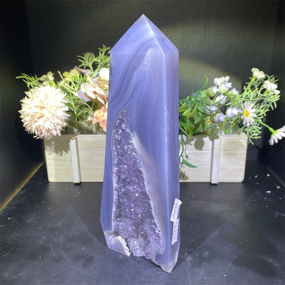 1.7LB 8.7″Natural A++Druzy Amethyst Obelisk Crystal Reiki Tower Quartz Decor