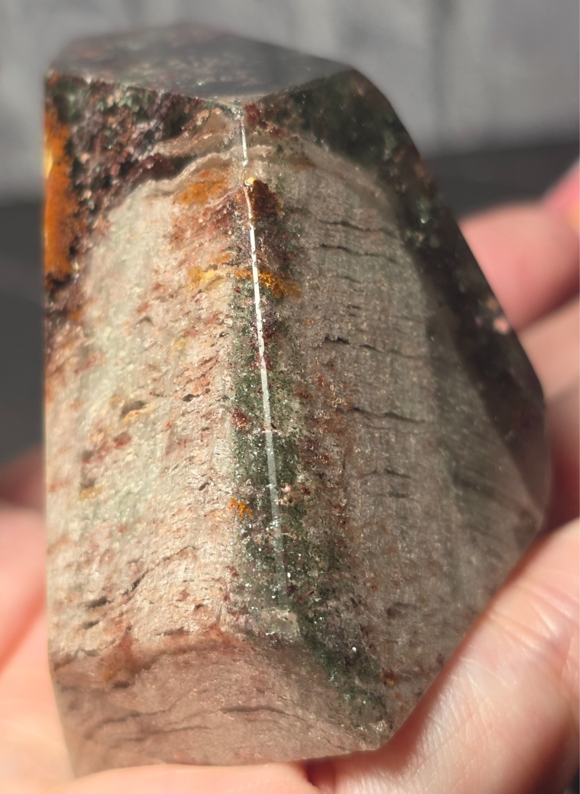 Natural Brazilian Garden Quartz Scenic Lodolite Crystal Point Thousand Layers