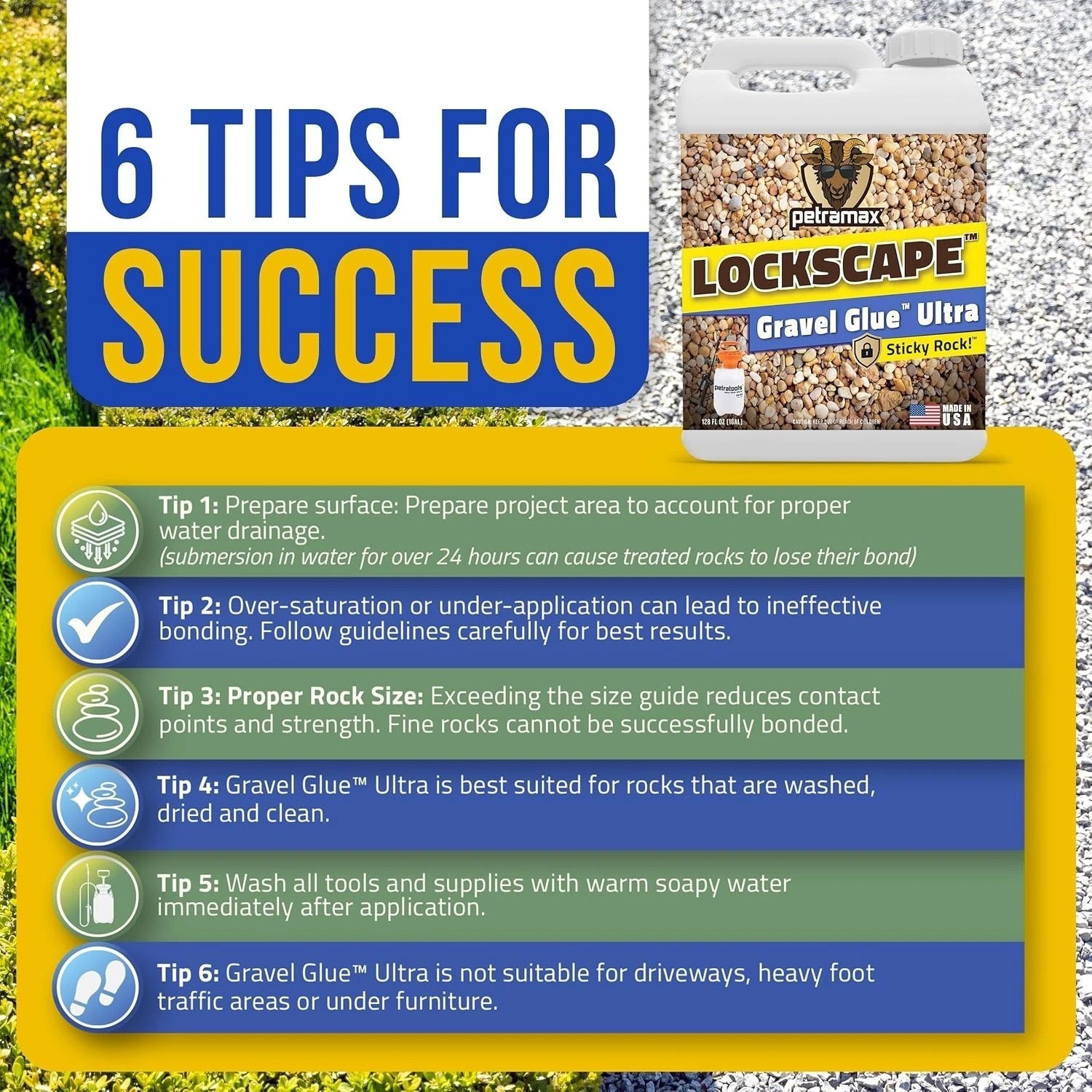 Lockscape Rock Glue 1 Gal: Ultra Concentrated Gravel Adhesive, Dries Clear, P…