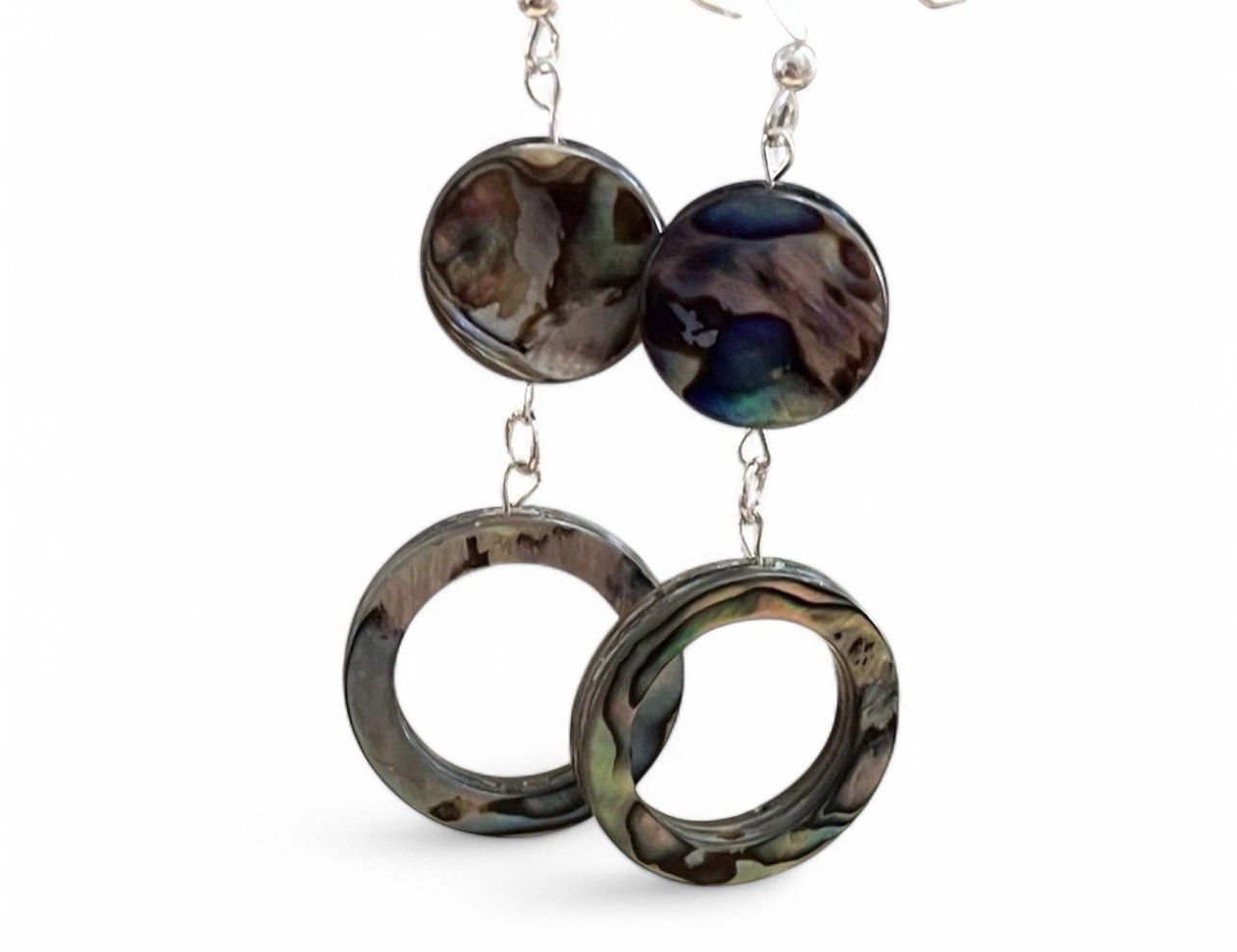 Abalone Genuine Hoop Shell .925 Sterling Silver Earrings GORGEOUS