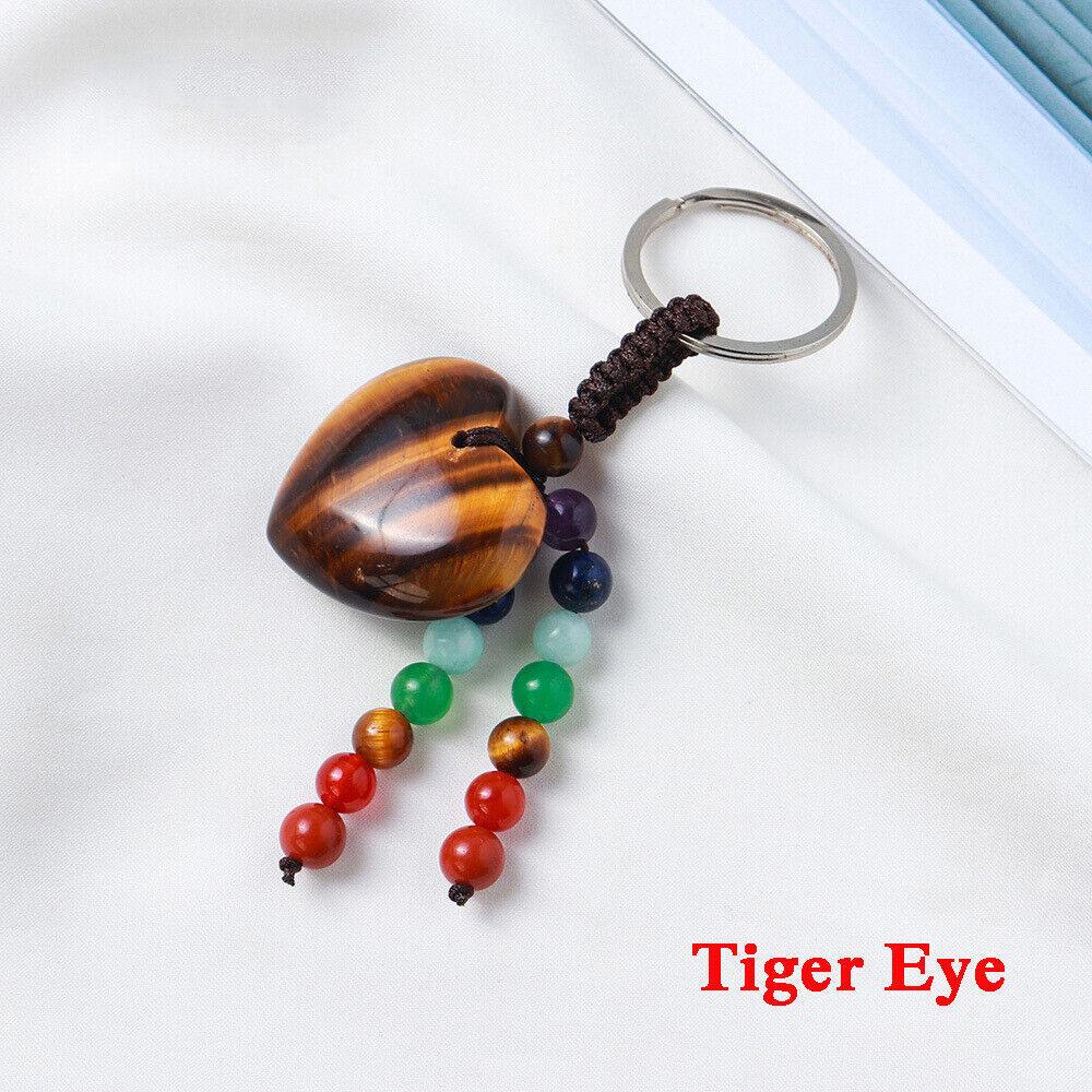 Gemstone Love Heart 7 Chakra Beads Tassel Healing Keychain Bag Charm Pendant USA