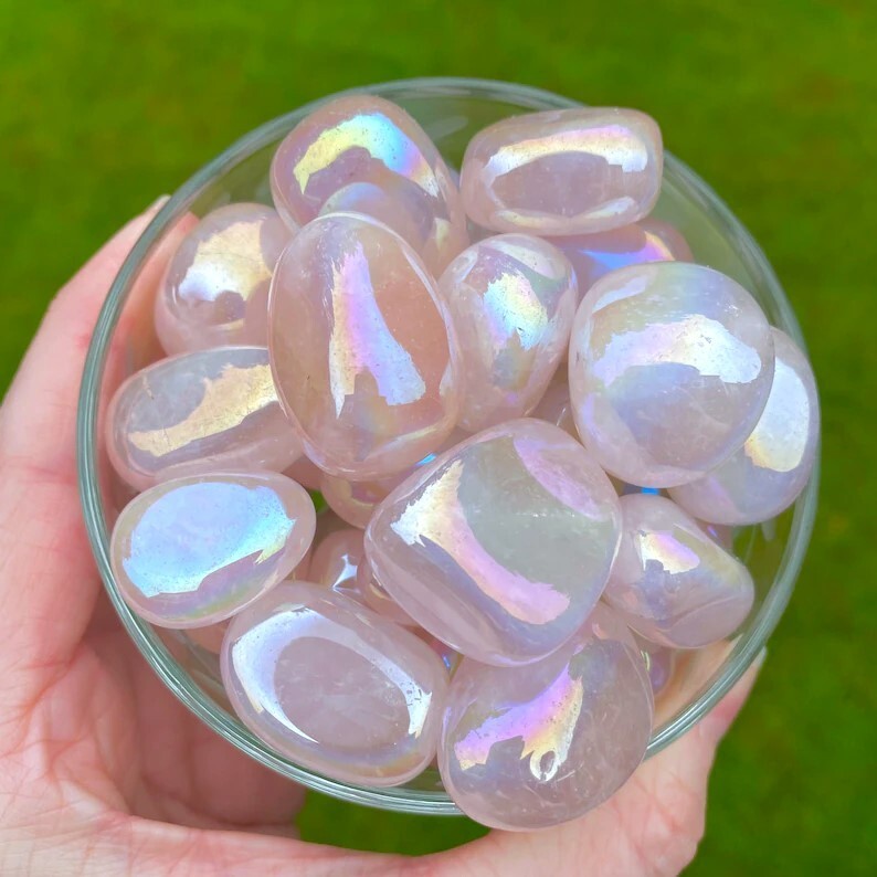 1 Piece Angel Aura Rose Quartz Tumbled Pocket Stone Gemstone, Buy 2 get 5 free