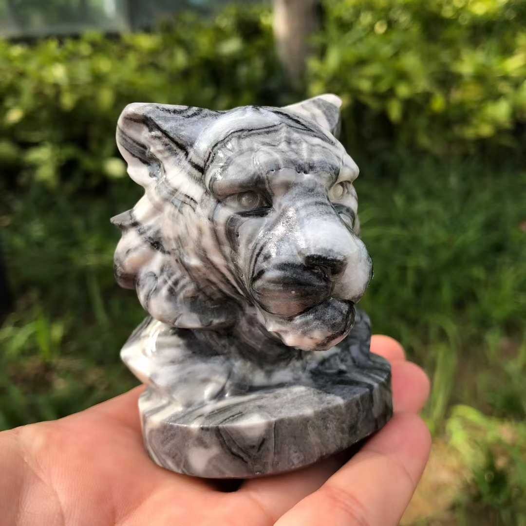 1pc Natural Picasso stone Quartz Carved lion Skull Crystal Reiki Healing Gift