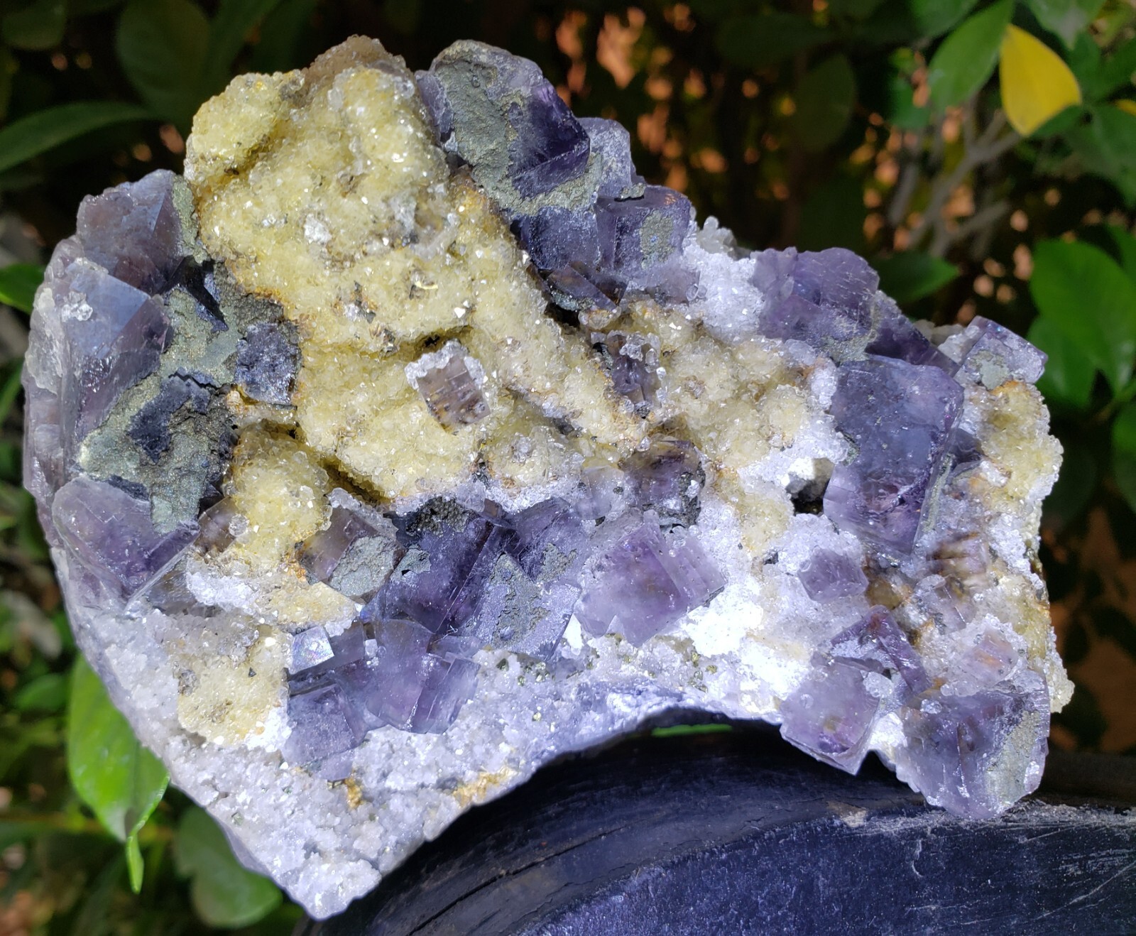 Nigerian Daylight Color-Changing Purple-Grayish Fluorite Quartz Crystal Pyrite