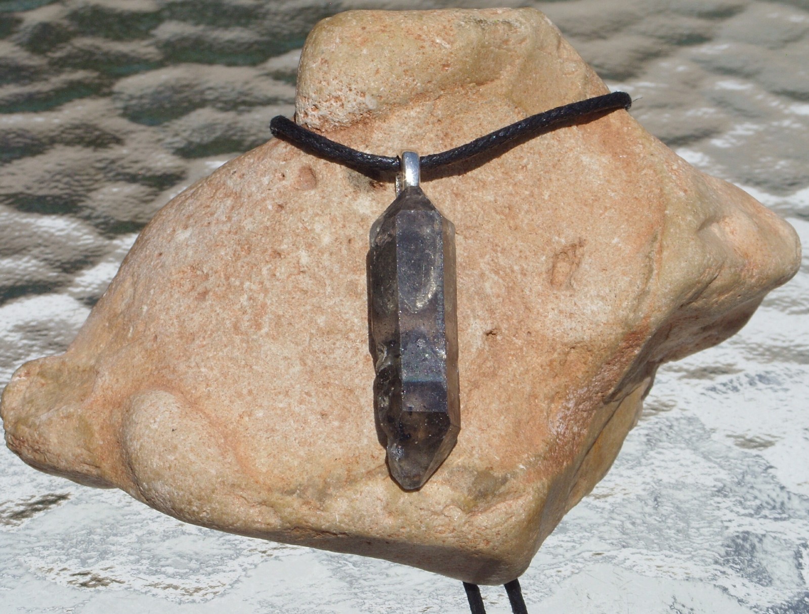 Tibetan Black Quartz Raw Crystal Double Terminated Point Stone Pendant Necklace