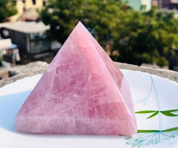 Large Rose Quartz Pyramid Handmade Crystal Pyramid For Home Office Table Decor