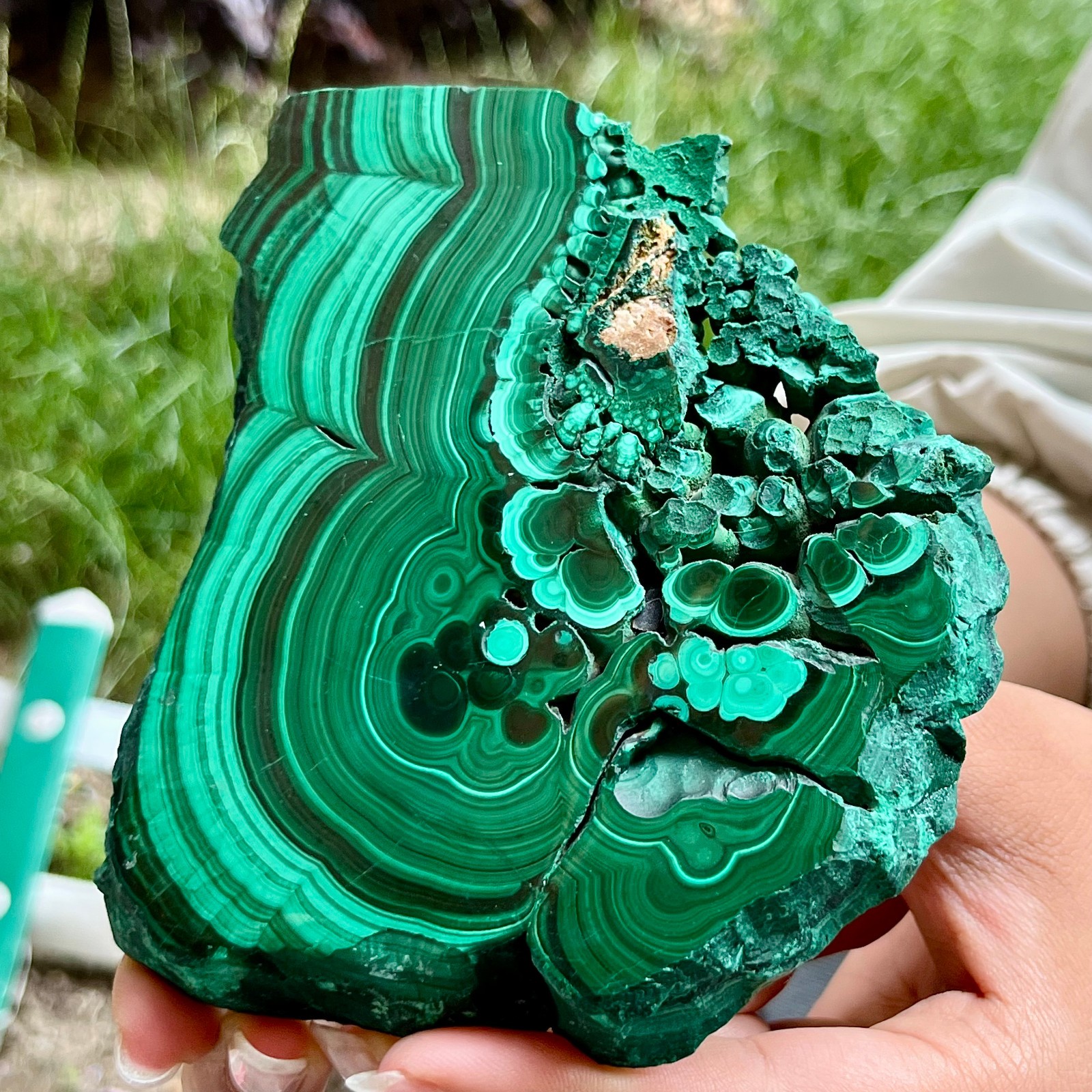 525 g Malachite Polished Slab Green Banded Agate Look Mineral Specimen Reiki